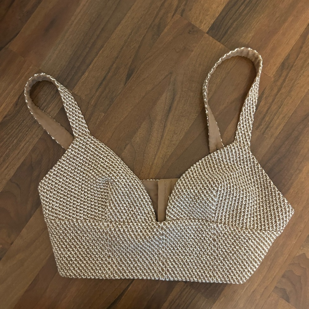 LAGENCE Tan Textured Crop Top